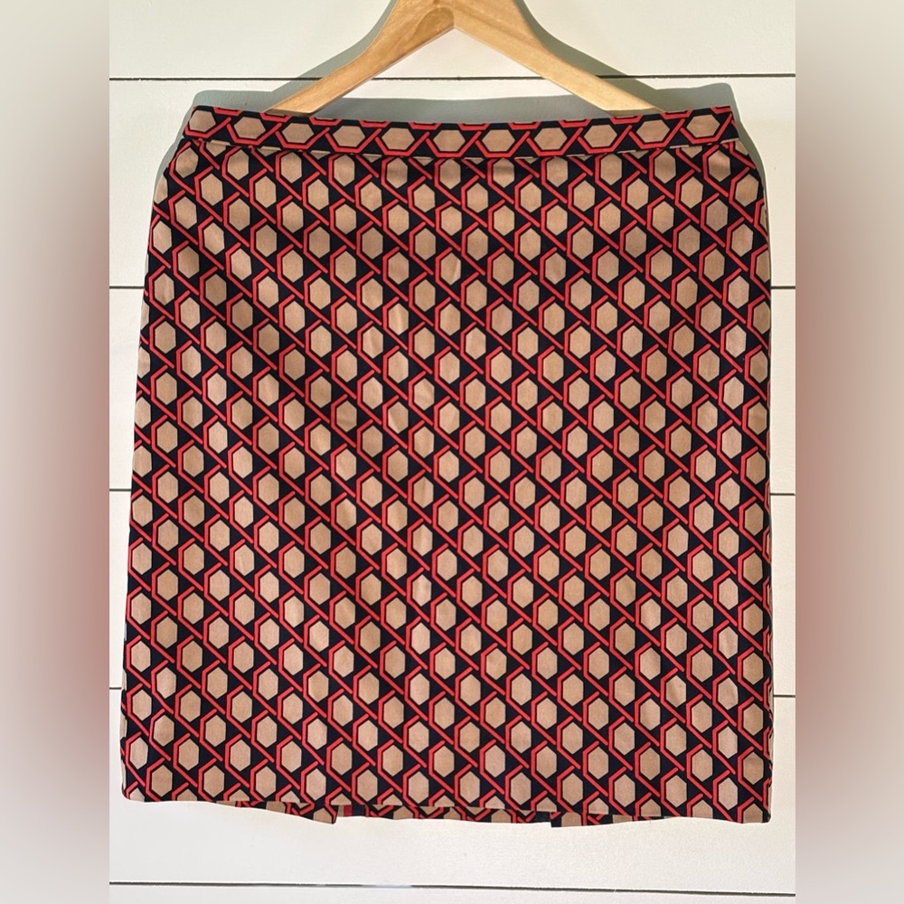 etcetera Designer Suade Geometric Patterned Skirt - Red, Tan, Black Size 8